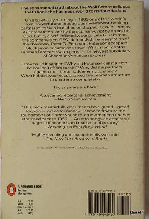Greed and Glory On Wall Street - Ken Auletta - Paperback 1986