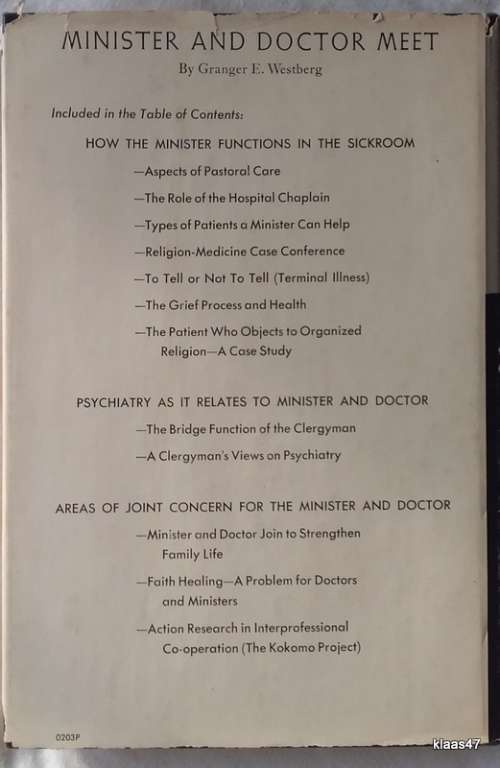 Minister And Doctor Meet - Granger E Westberg - Hardcover 1961