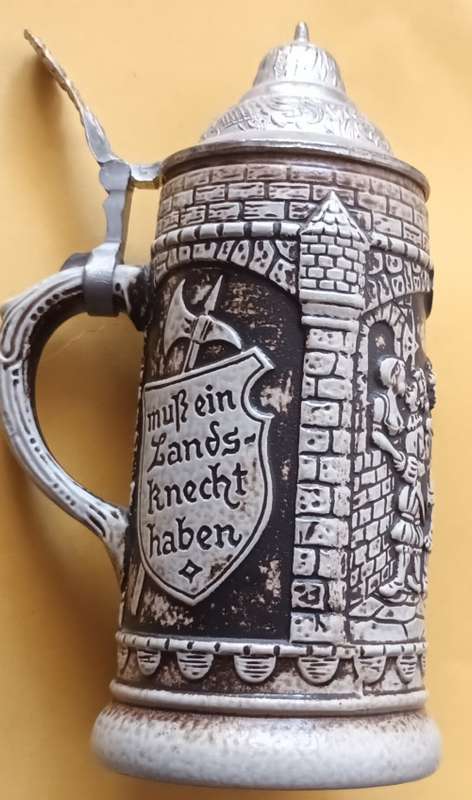 German Lidded Stein - Gerz - W. Germany - 18cm High - Base Diameter 8cm