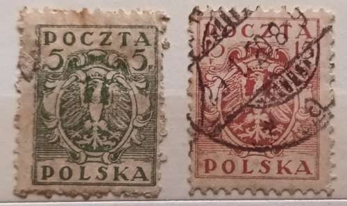Poland - 1919 - Polish Eagle Coat of Arms - 2 Used stamps
