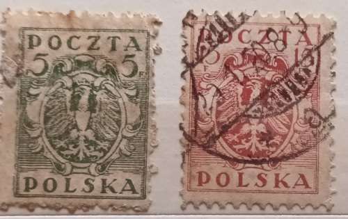Poland - 1919 - Polish Eagle Coat of Arms - 2 Used stamps