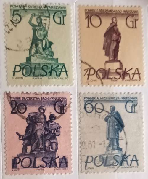 Poland - 1955 - Warsaw monuments - 4 Used Hinged stamps