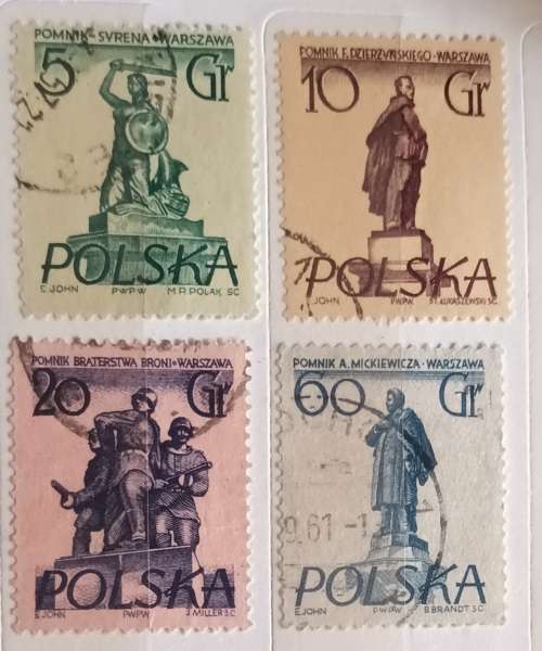 Poland - 1955 - Warsaw monuments - 4 Used Hinged stamps
