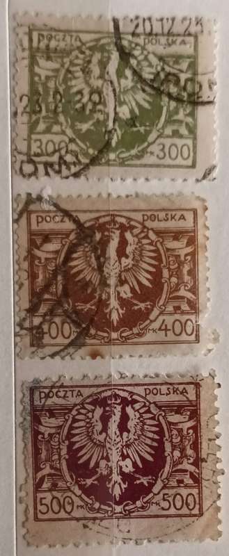 Poland - 1921-4 - Definitive Coat of Arms - 3 Used Hinged stamps