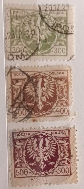 Poland - 1921-4 - Definitive Coat of Arms - 3 Used Hinged stamps