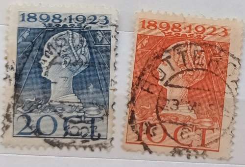 Netherlands Queen Wilhelmina Jubilee 1898-1923 25th Anniversary 2 Used stamps