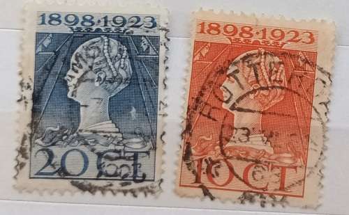Netherlands Queen Wilhelmina Jubilee 1898-1923 25th Anniversary 2 Used stamps