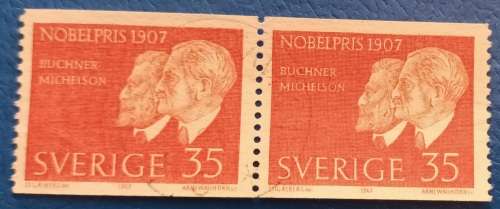Sweden - 1967 - Buchner Michelson Nobel Prize - Pair of Used Booklet stamps
