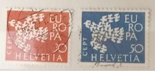 Switzerland - 1961 - Pigeons in flight - Set of 2 Used stamps