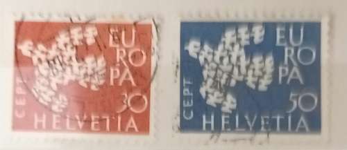 Switzerland - 1961 - Pigeons in flight - Set of 2 Used stamps