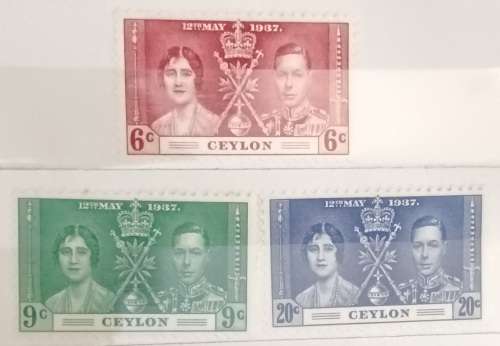 Ceylon - 1937 - Coronation George VI and Elizabeth - Set of 3 Unused stamps