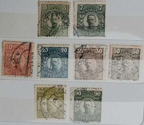 Sweden - 1911/19 -  King Gustav - 8 Used Hinged stamps