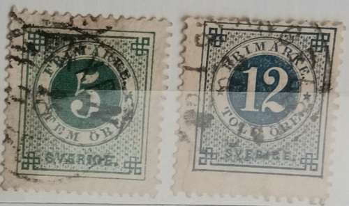 Sweden - 1872-1879 - Numeral definitives - 2 Used Hinged stamps