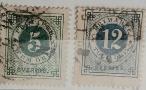 Sweden - 1872-1879 - Numeral definitives - 2 Used Hinged stamps