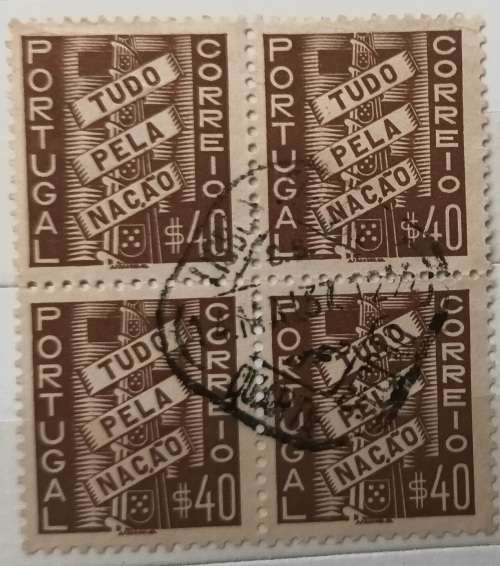 Portugal - 1935-45 - Coat of Arms with Scroll (Tudo pela Nação) - Block of 4 Used stamps
