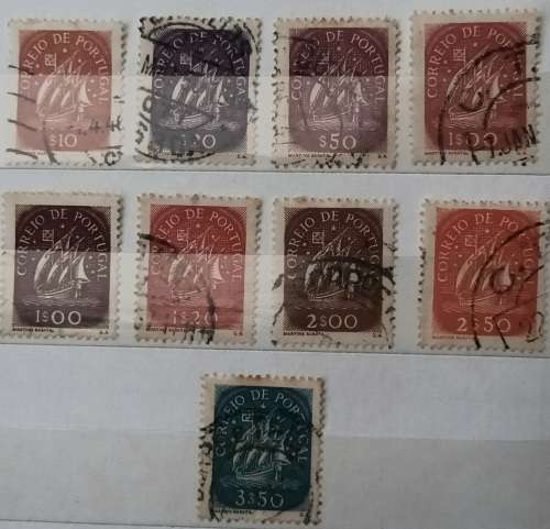 Portugal - 1940`s - Caravela ship - 9 Used (some Hinged) stamps