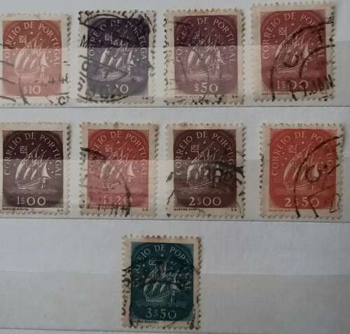 Portugal - 1940`s - Caravela ship - 9 Used (some Hinged) stamps