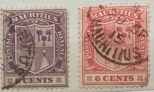 Mauritius - 1910 - Coat of arms - 2 Used stamps