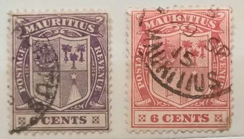 Mauritius - 1910 - Coat of arms - 2 Used stamps