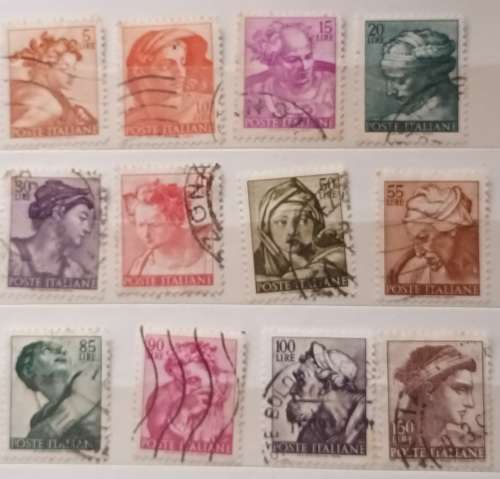 Italy - 1960`s - Works of Michelangelo - 12 Used (some hinged) stamps