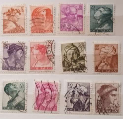 Italy - 1960`s - Works of Michelangelo - 12 Used (some hinged) stamps