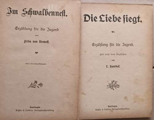 Erzählung für die Jugend - Im Schwalbenneff von Frida von Kronoff en Die Liebe siegt von L Haarbeck