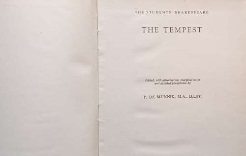 The Student`s Shakespeare: The Tempest - Ed. and Paraphrased P De Munnik - Hardcover 1963