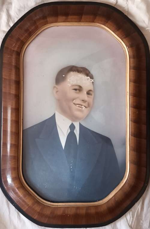 Vintage Wooden Frame with Photograph (damaged) - No Glass - 62.5x42cm