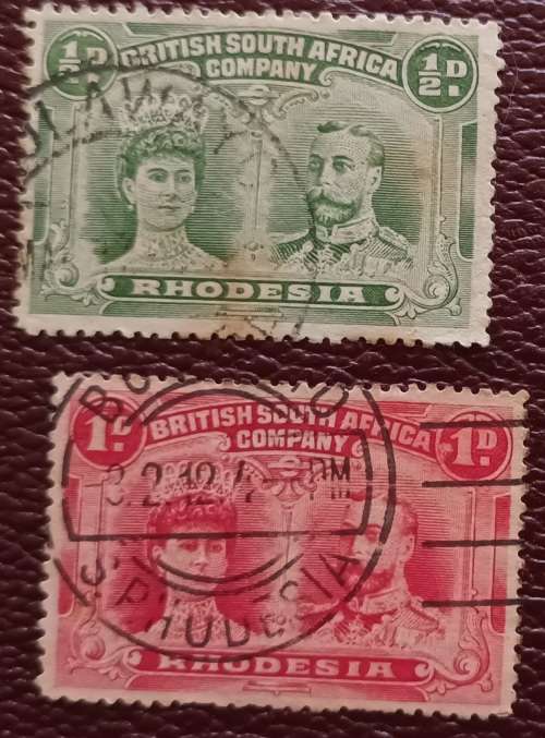 British South Africa Company Rhodesia 1910-16 Double Head Defin 2 Used stamps