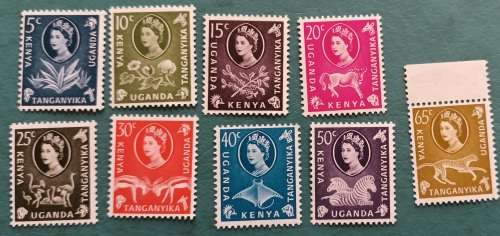 Kenya, Uganda and Tanganyika - 1960 - Elizabeth II - 9 Mint stamps (low values)