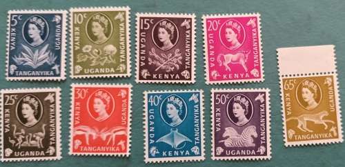 Kenya, Uganda and Tanganyika - 1960 - Elizabeth II - 9 Mint stamps (low values)