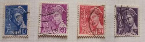 France - 1938-42 - Mercury  Definitive - 4 Used Hinged stamps