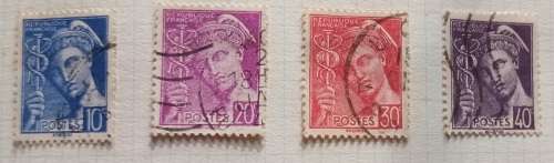France - 1938-42 - Mercury  Definitive - 4 Used Hinged stamps