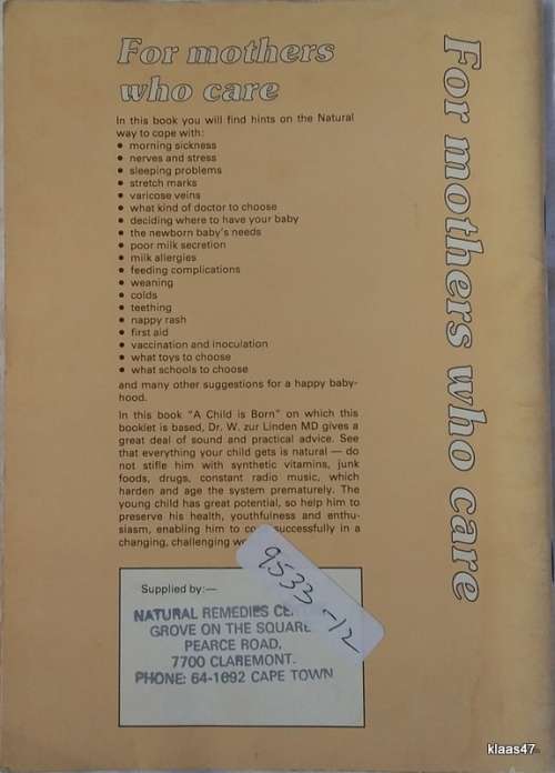 For Mothers Who Care - Natural Health Association Booklet - 3rd Edition