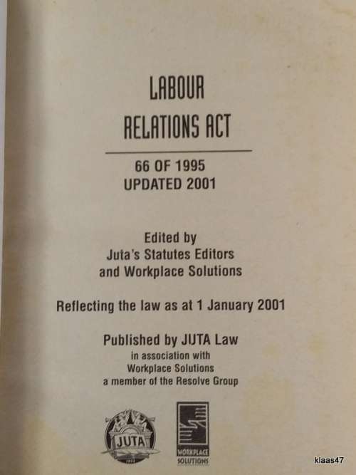 Labour Relations Act 66 of 1995: Updated 2001 - Paperback (Juta`s Pocket Statutes)