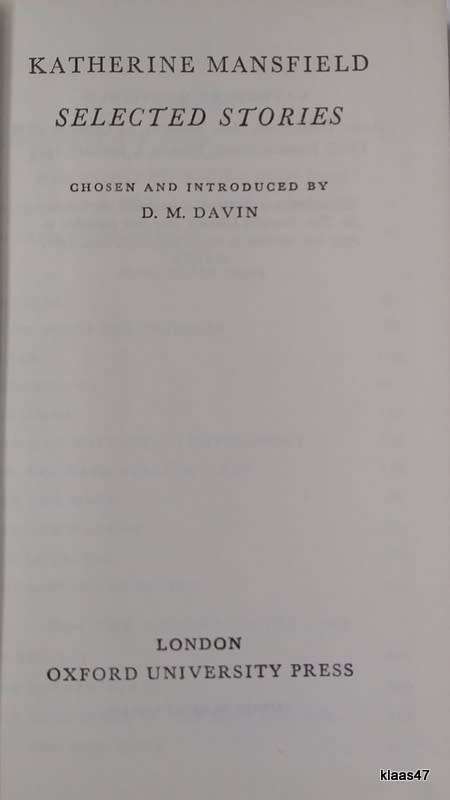 The World`s Classics No. 539: Selected Stories - Katherine Mansfield - Small Hardcover 1964