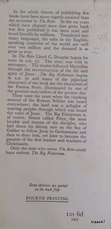 The Big Fisherman - Lloyd C Douglas - Hardcover 1949 Reprint September