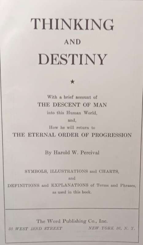 Thinking and Destiny - Harold W Percival - Hardcover 1961 Fourth Printing