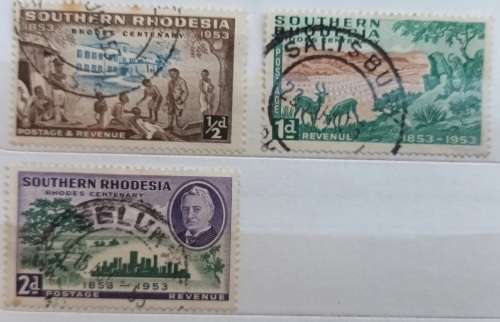 Southern Rhodesia 1953 Rhodes Centenary 3 Used Hinged stamps