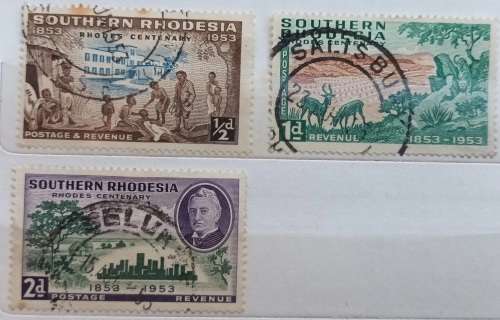 Southern Rhodesia 1953 Rhodes Centenary 3 Used Hinged stamps