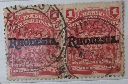 British South Africa Company - 1909 - Overprint Rhodesia - Pair of Used stamps