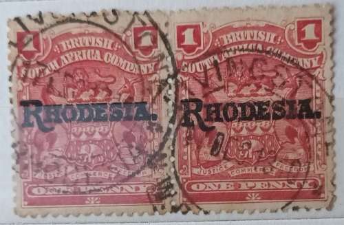 British South Africa Company - 1909 - Overprint Rhodesia - Pair of Used stamps