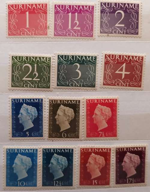 Netherlands Suriname - 1948 - Definitive (Wilhelmina and Numerals) - 13 Mint stamps