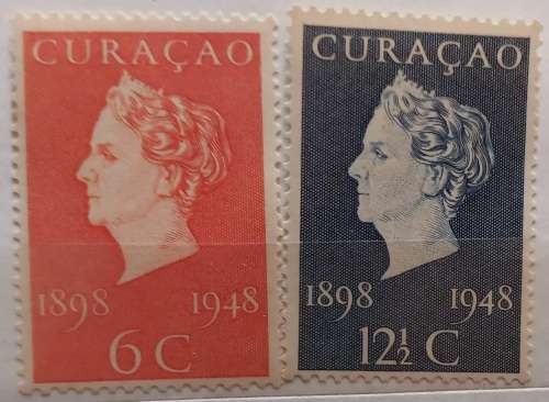 Netherlands Curacao - 1948 - Queen Wilhelmina (50 year Reign) - 2 Mint stamps