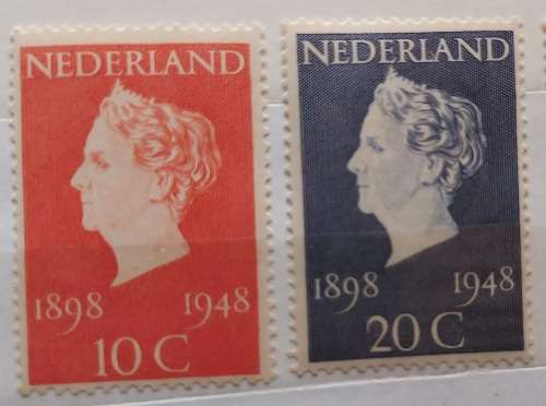 Netherlands - 1948 - Queen Wilhelmina (50 year Reign) - 2 Mint stamps