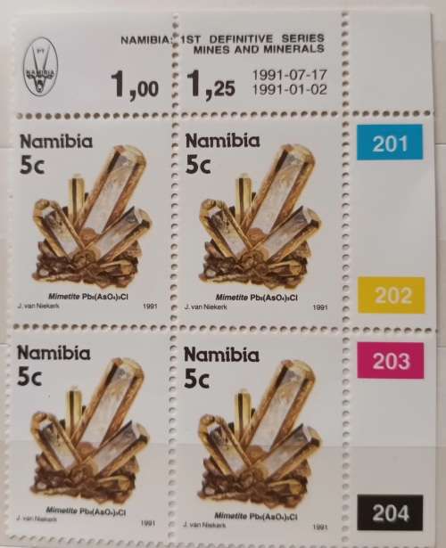 Namibia - 1991 - 1st Definitive (Minerals) - Block of 4 5c stamps (Mint)