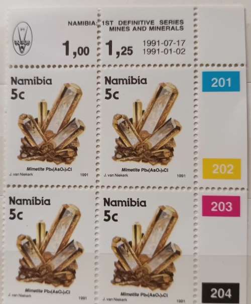 Namibia - 1991 - 1st Definitive (Minerals) - Block of 4 5c stamps (Mint)