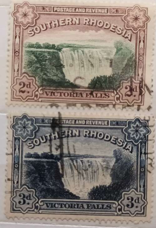 Southern Rhodesia - 1935-41 - Large Falls `Postage and Revenue` - Set of 2 Used stamps