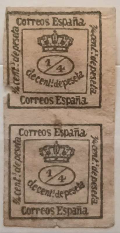 Spain - 1873 - Royal Crown - 1/4 de céntimo de peseta - Pair of Unused Imperforate stamps