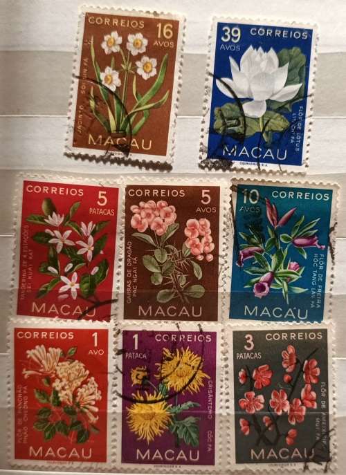 Macau - 1953 - Indigenous Flowers - 8 Used (some Hinged) stamps